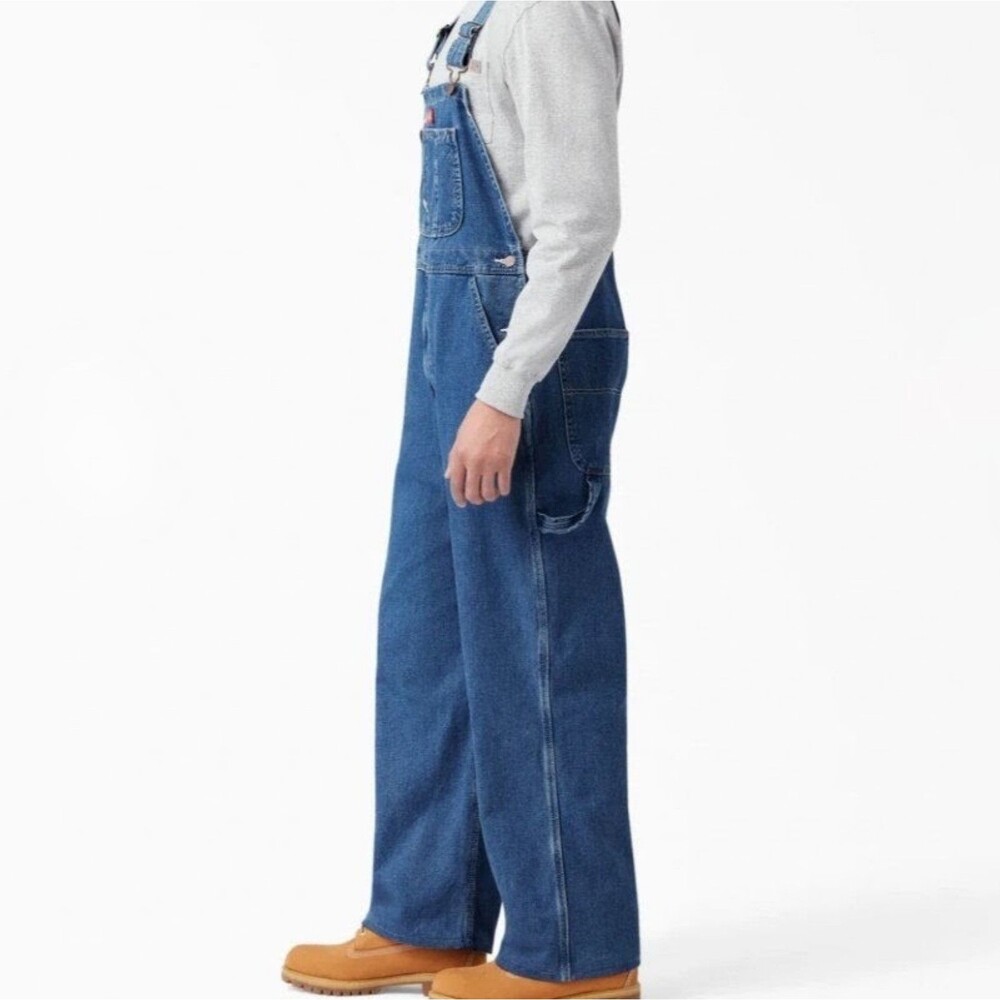 Dickies Stonewashed Blue Denim Bib Overalls Mens size 34/30 NEW! - Picture 2 of 6